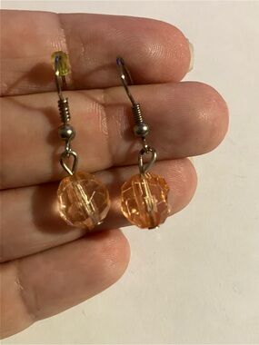 Faceted Peach Crystal Drop Earrings with Silver Hooks